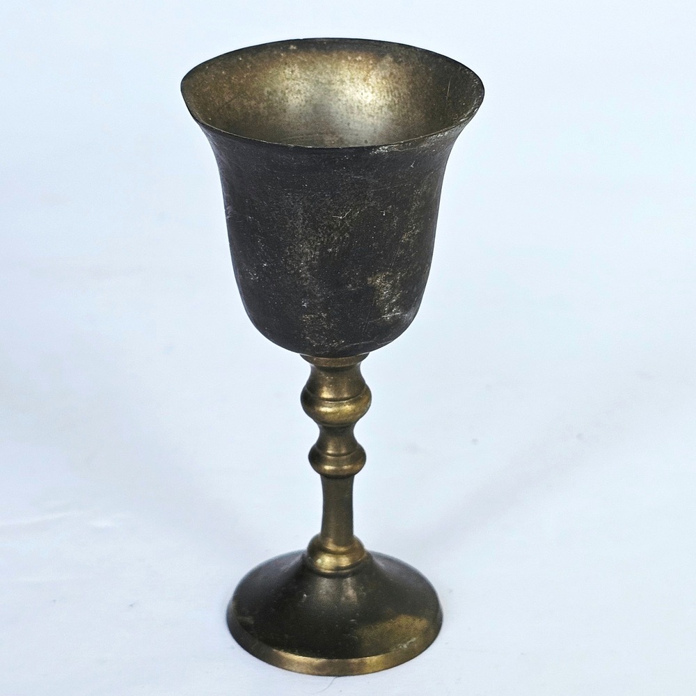 Vintage Brass Chalice India Small Goblet Dark Patina Gothic Altar Decor Cup